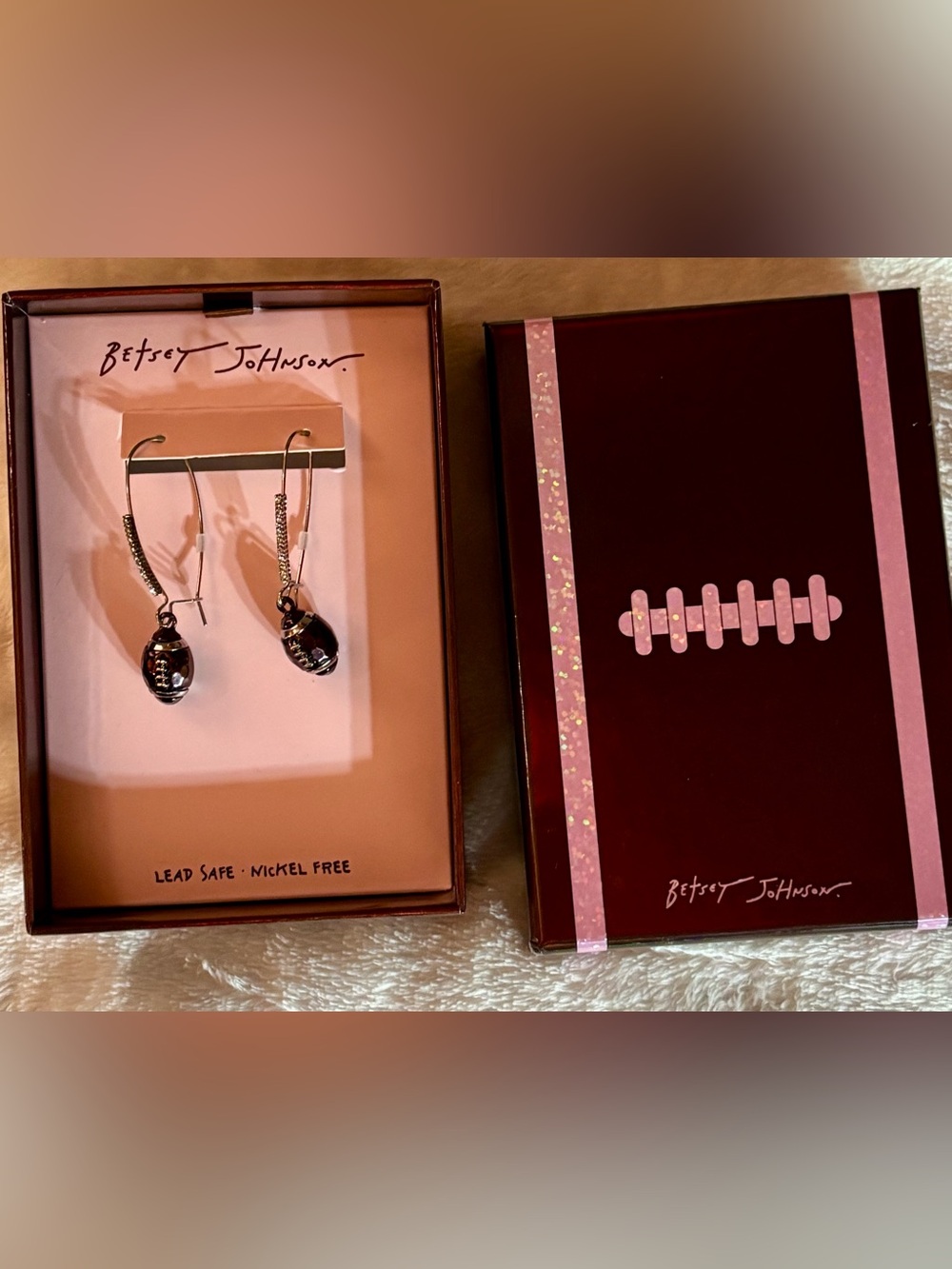 Betsey Johnson Kick Off Football Dangle Earrings  Blingy NEW IN BOX Football Fan